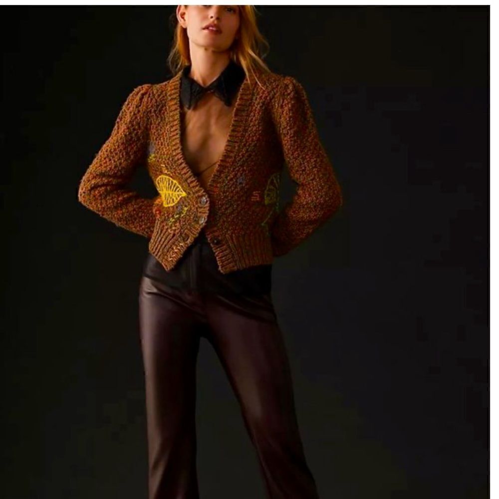 Wendy Wurtzburger Marcella Volini Monstera puff sleeve cardigan